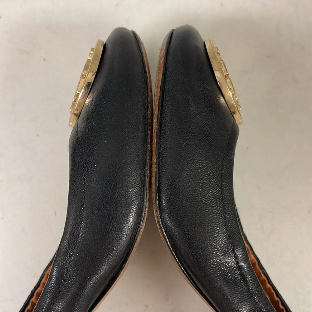 Tory Burch Benton 2 Nappa Leather Shoes Size 6.5 Black Leather Ballet Style